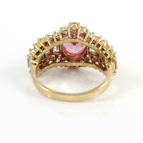 14K Gold Pink Clear CZ Cluster Ring Size 7 - Picture 5 of 7